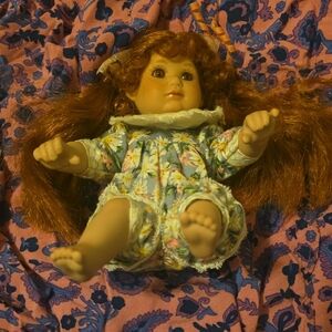 Floral Romper Doll with Red Hair